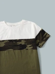 SHEIN Boys Camo Print Tee & Drawstring Waist Shorts - Army Green - View 3
