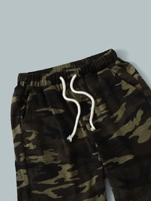 SHEIN Boys Camo Print Tee & Drawstring Waist Shorts - Army Green - View 4