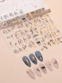 8 miếng dán móng tay in dòng trừu tượng và 1 nhíp - Nhiều màu - Xem 6