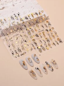 8 miếng dán móng tay in dòng trừu tượng và 1 nhíp - Nhiều màu - Xem 7