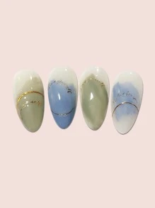 4 Hình Dán Nghệ Thuật Móng Tay Kiểu Đường Nét Pháp - Vàng - Xem 2