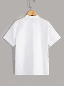 SHEIN 男孩字母貼布前排扣襯衫 - 白色 - 查看 2