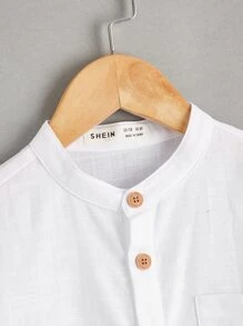 SHEIN 男孩字母貼布前排扣襯衫 - 白色 - 查看 4