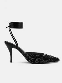 Giày cao gót Nữ Cuộn Khối Màu Dải mỏng - màu đen - Xem 1