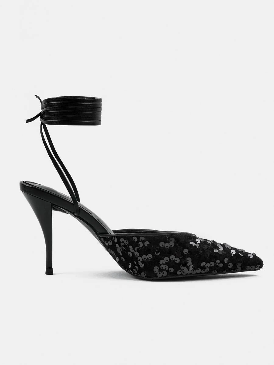 Giày cao gót Nữ Cuộn Khối Màu Dải mỏng - màu đen - Xem 1