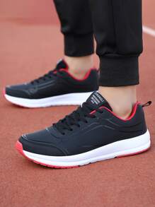 Men Paw Print Lace-up Front Running Shoes - Black and White - View 2