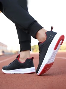 Men Paw Print Lace-up Front Running Shoes - Black and White - View 3