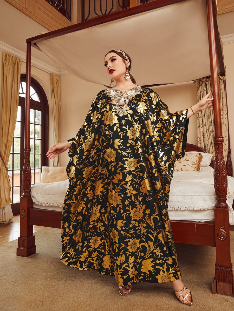 Al Najma Đầm Plus Size Đề can Hoa Tất cả trên in Khiêm tốn - Nhiều màu - Xem 1