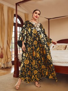 Al Najma Đầm Plus Size Đề can Hoa Tất cả trên in Khiêm tốn - Nhiều màu - Xem 3