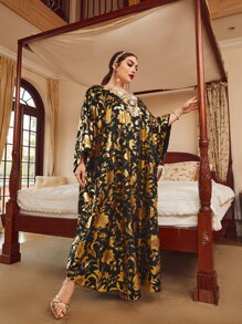 Al Najma Đầm Plus Size Đề can Hoa Tất cả trên in Khiêm tốn - Nhiều màu - Xem 4