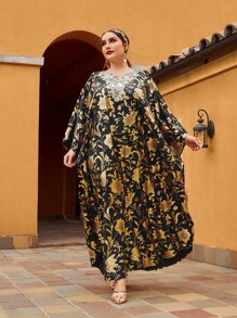 Al Najma Đầm Plus Size Đề can Hoa Tất cả trên in Khiêm tốn - Nhiều màu - Xem 5