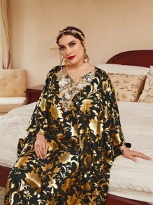 Al Najma Đầm Plus Size Đề can Hoa Tất cả trên in Khiêm tốn - Nhiều màu - Xem 7