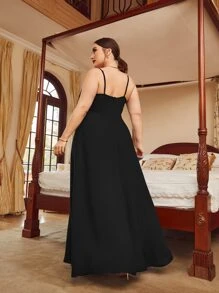 Mulvari Đầm Plus Size Trọn gói Dây kéo màu trơn Hấp dẫn - màu đen - Xem 2