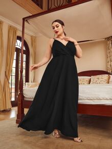 Mulvari Đầm Plus Size Trọn gói Dây kéo màu trơn Hấp dẫn - màu đen - Xem 3