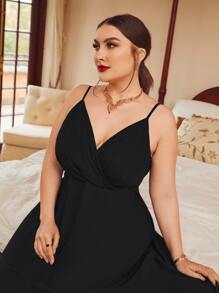 Mulvari Đầm Plus Size Trọn gói Dây kéo màu trơn Hấp dẫn - màu đen - Xem 5