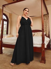 Mulvari Đầm Plus Size Trọn gói Dây kéo màu trơn Hấp dẫn - màu đen - Xem 6