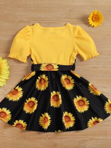 SHEIN Đầm bé gái Thắt lưng viền lá sen Gân đan Hoa Boho - Nhiều màu - Xem 2