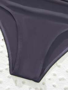 Ruched High Waisted Bikini Bottom, For Summer Beach Vacation - Dusty Purple - View 3