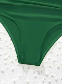Ruched High Waisted Bikini Bottom, For Summer Beach Vacation - Dark Green - View 3