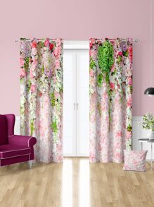 2 piezas Cortina con estampado de flor - Multicolor - Ver 1