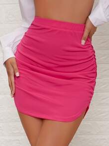 SHEIN BAE Falda ajustada fruncido unicolor