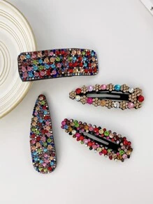 4pcs Multicolor Women's Heavy Duty Rhinestone Hair Clips Suitable For Daily And Festival Usage Royal Claw Clips Hair Claws Hair Barrettes, School Stuff, Looks Of Party, Hair Accessories, Head Accessories - Multicolor - View 1