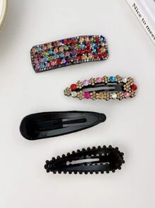 4pcs Multicolor Women's Heavy Duty Rhinestone Hair Clips Suitable For Daily And Festival Usage Royal Claw Clips Hair Claws Hair Barrettes, School Stuff, Looks Of Party, Hair Accessories, Head Accessories - Multicolor - View 2