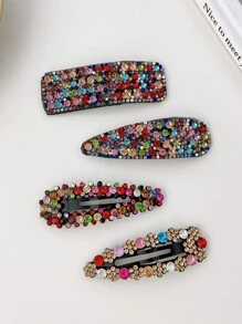 4pcs Multicolor Women's Heavy Duty Rhinestone Hair Clips Suitable For Daily And Festival Usage Royal Claw Clips Hair Claws Hair Barrettes, School Stuff, Looks Of Party, Hair Accessories, Head Accessories - Multicolor - View 3