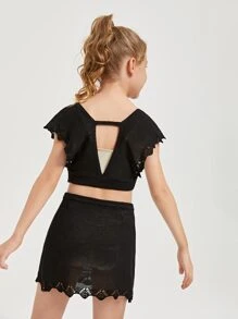 2 Packs Tween Girls Tie Front Cover Up Top With Skirt Set - Black - View 2