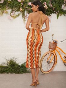 SHEIN VCAY 鋸齒形印花露背連衣裙 - 彩色 - 查看 2