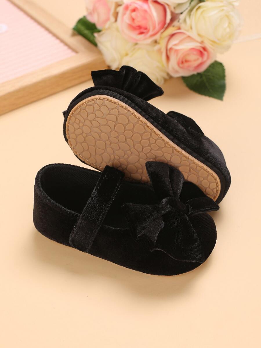 1 Pair Infant Bow Decor Mary Jane Flat Princess Shoes - Black - View 1