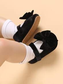 1 Pair Infant Bow Decor Mary Jane Flat Princess Shoes - Black - View 4