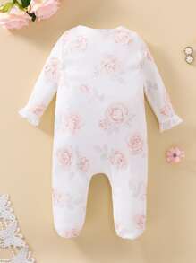 嬰兒花卉刺繡包腳連體睡衣 - 白色 - 查看 2