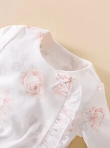 嬰兒花卉刺繡包腳連體睡衣 - 白色 - 查看 3