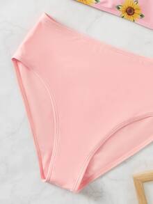 Conjunto de bikini halter de talle alto con estampado de girasol para playa de verano - Rosa - Ver 5