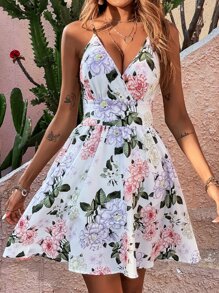 Breezaya 印花圍裹胸襟吊帶洋裝 - 白色 - 查看 4