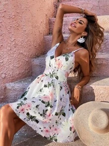 Breezaya 印花圍裹胸襟吊帶洋裝 - 白色 - 查看 6