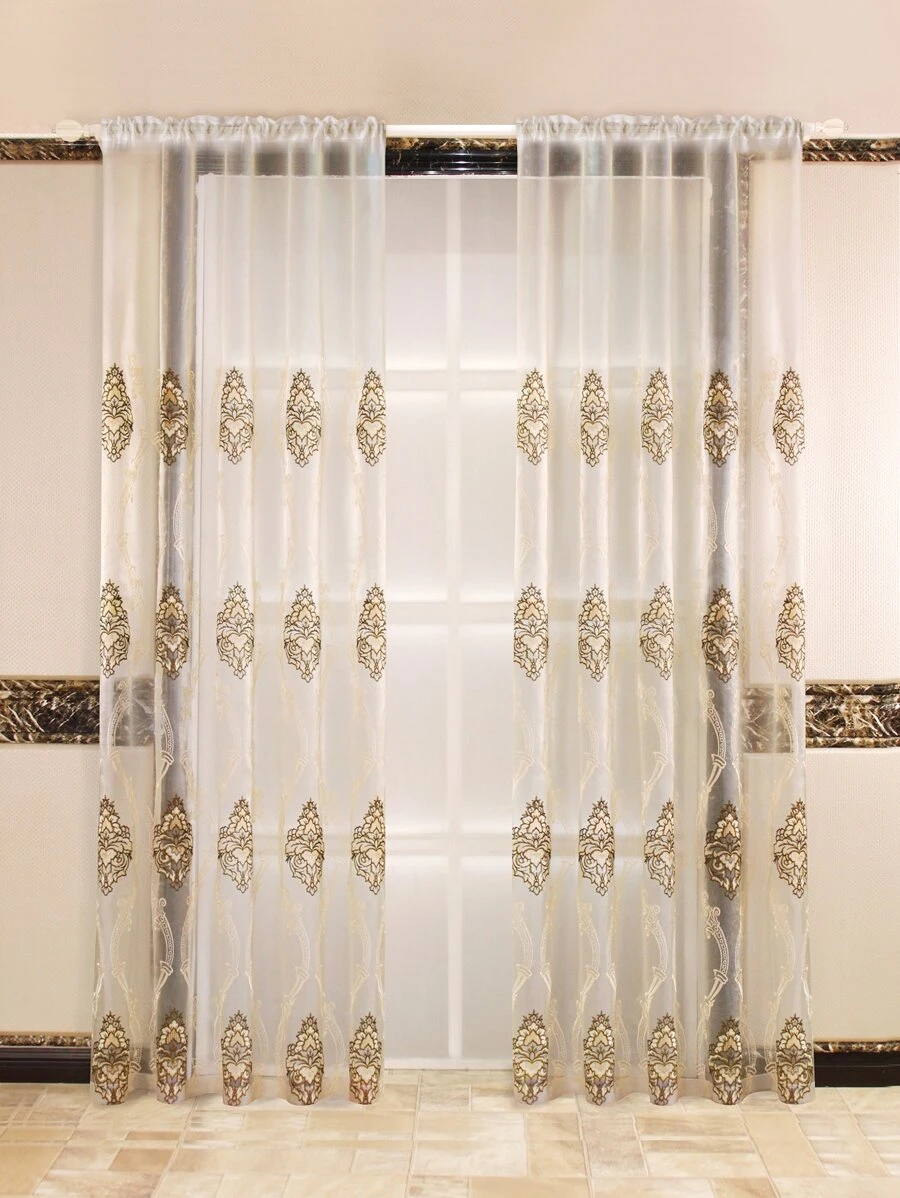 Embroidery Design Single Panel Sheer Curtain - Multicolor - View 1