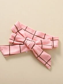 Baby Solid Bodysuit & Windowpane Print Ruffle Trim Overalls With Headband - Pink - View 3