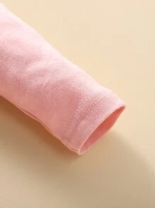 Baby Solid Bodysuit & Windowpane Print Ruffle Trim Overalls With Headband - Pink - View 4