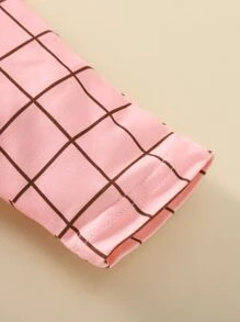 Baby Solid Bodysuit & Windowpane Print Ruffle Trim Overalls With Headband - Pink - View 5