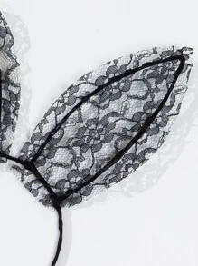 1pc Cute Sexy Rabbit Costume Hair Hoop Black Lace Halloween Valentine's Day - Black - View 3