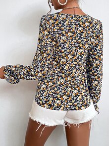 SHEIN Frenchy Áo sơ mi nữ Tương phản ren Xù Họa tiết hoa Boho - Nhiều màu - Xem 2
