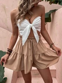 Top z marszczeniem i wiązaniem z przodu & Szorty