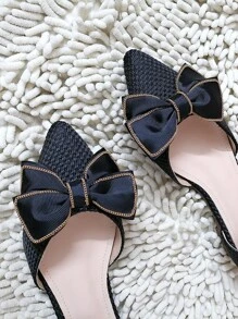 Fall/Winter Women's Flat Point Toe Ballet Flats, Elegant Outdoor Hollow Bowknot Sandals For Summer - Black - View 5