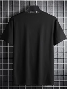 Manfinity Homme Camisetas para hombre, ajustadas, cuello redondo, manga corta, gráficos divertidos, informales, de verano, de poliéster - Negro - Ver 2