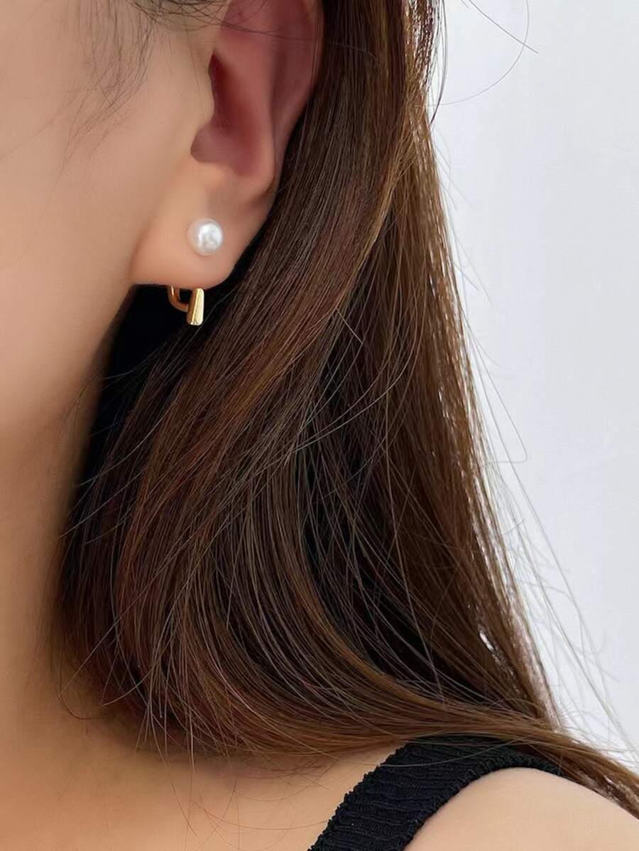 Faux Pearl Decor Earring Jackets - Multicolor - View 1