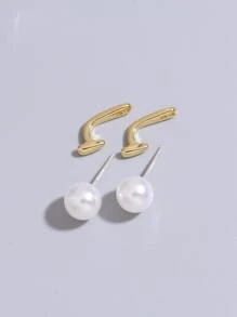 Faux Pearl Decor Earring Jackets - Multicolor - View 3