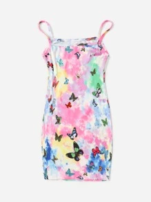 SHEIN Váy yếm bó sát in họa tiết bướm cho bé gái Váy yếm bó sát cho bé gái Váy yếm bó sát cho bé gái - Nhiều màu - Xem 2