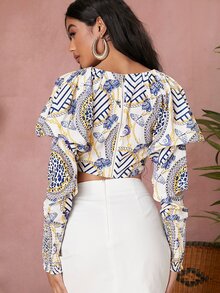 SHEIN VCAY Chain And Leopard Print Twist Front Top - Multicolor - View 2